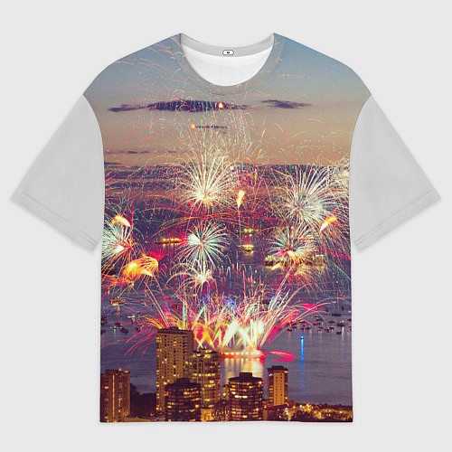 Мужская футболка оверсайз Салют в ночном небе / 3D-принт – фото 1