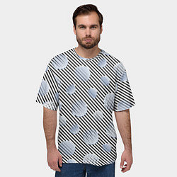 Футболка оверсайз мужская Серебристые круги на полосатом фоне, цвет: 3D-принт — фото 2