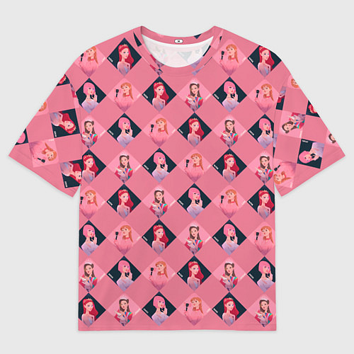 Мужская футболка оверсайз Розовая клеточка black pink / 3D-принт – фото 1