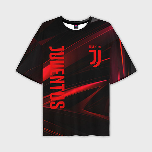 Мужская футболка оверсайз Juventus black red logo / 3D-принт – фото 1