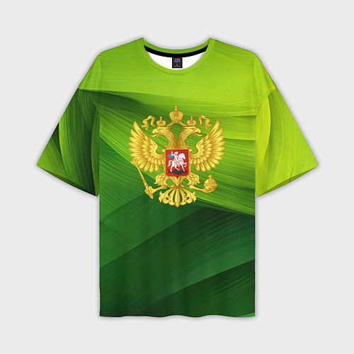 Мужская футболка оверсайз Золотистый герб России на зеленом фоне / 3D-принт – фото 1