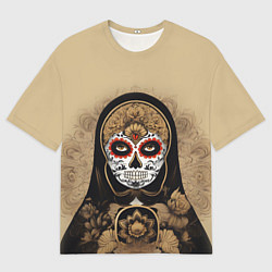 Мужская футболка оверсайз Матрешка сахарный череп на Хэллоуин