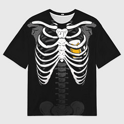 Мужская футболка оверсайз Скелет: ребра и кружка пива