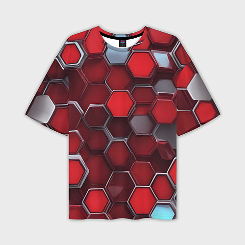 Мужская футболка оверсайз Cyber hexagon red / 3D-принт – фото 1