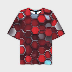 Футболка оверсайз мужская Cyber hexagon red, цвет: 3D-принт