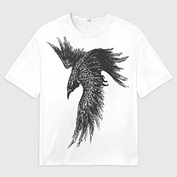 Мужская футболка оверсайз Чёрный ворон с рунами