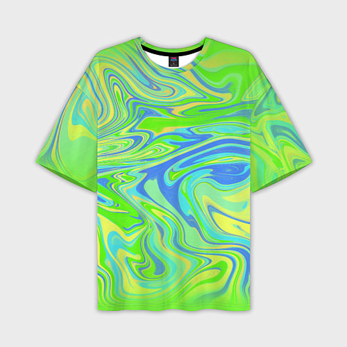 Мужская футболка оверсайз Неоновая абстракция волны / 3D-принт – фото 1