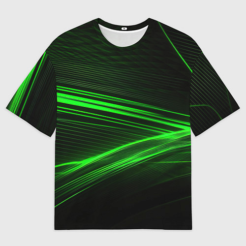 Мужская футболка оверсайз Зеленые абстрактный линии / 3D-принт – фото 1