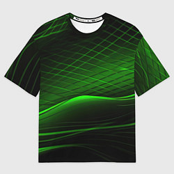 Мужская футболка оверсайз Green lines black backgrouns