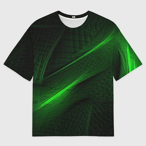 Мужская футболка оверсайз Green neon lines / 3D-принт – фото 1