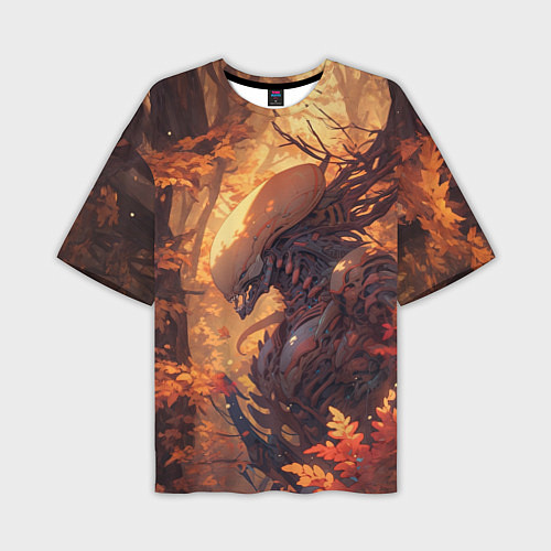Мужская футболка оверсайз Ксеноморф в осеннем лесу / 3D-принт – фото 1