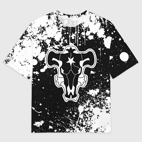 Мужская футболка оверсайз Черный клевер - брызги и бык / 3D-принт – фото 1