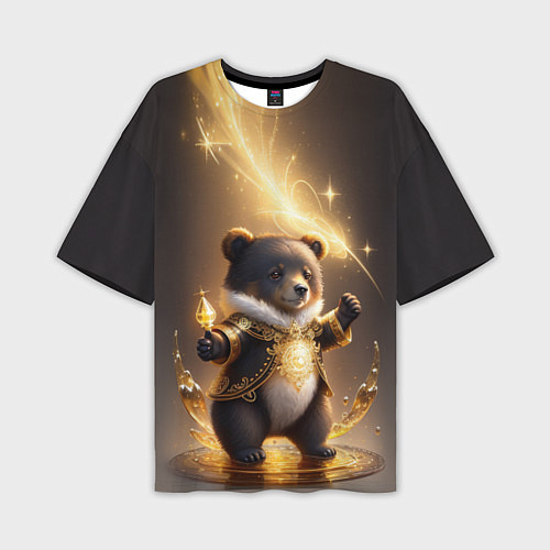 Мужская футболка оверсайз Бурый медвежонок с фонариком / 3D-принт – фото 1