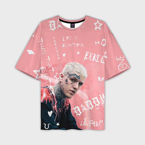 Мужская футболка оверсайз Lil Peep тату розовый / 3D-принт – фото 1