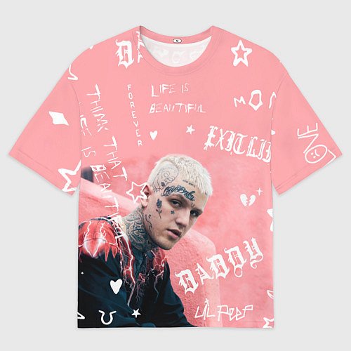 Мужская футболка оверсайз Lil Peep тату розовый / 3D-принт – фото 1