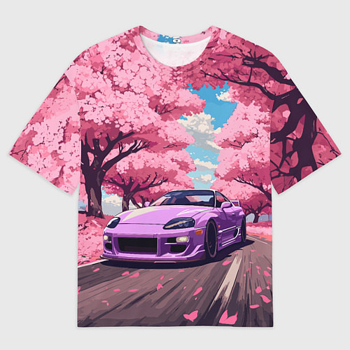 Мужская футболка оверсайз Тойота супра и сакура / 3D-принт – фото 1