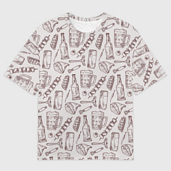 Футболка оверсайз мужская Паттерн с стеклянной кружкой и шашлыком в стиле кр, цвет: 3D-принт