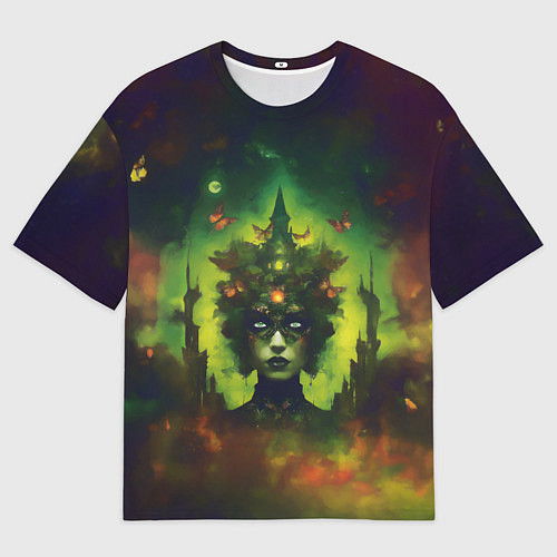 Мужская футболка оверсайз Зеленая фантастическая ведьма с бабочками / 3D-принт – фото 1