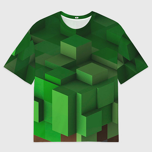 Мужская футболка оверсайз Зелёный блоковый паттерн / 3D-принт – фото 1