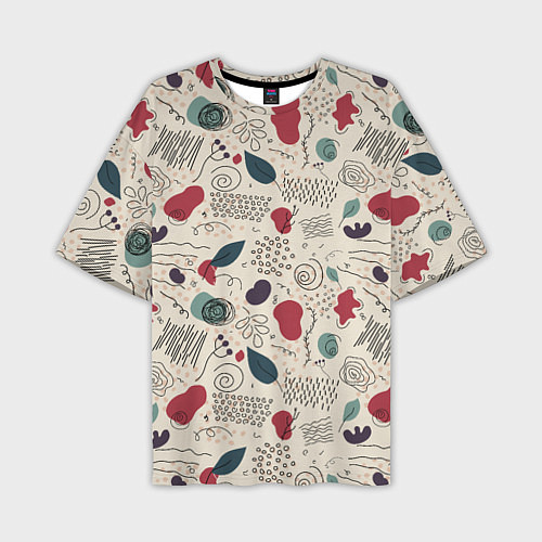 Мужская футболка оверсайз Флоральная абстракция с пятнами / 3D-принт – фото 1