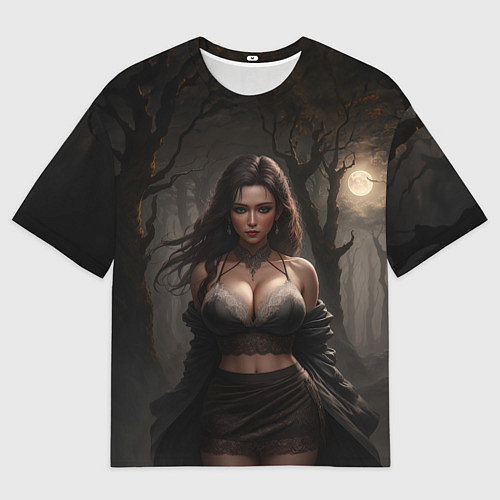 Мужская футболка оверсайз Девушка в ночном лесу / 3D-принт – фото 1