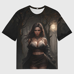 Мужская футболка оверсайз Девушка в ночном лесу