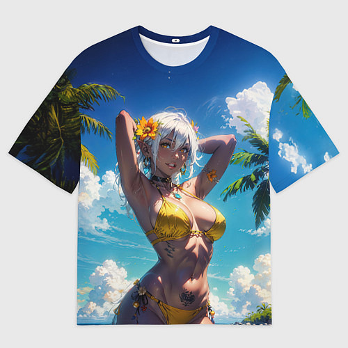 Мужская футболка оверсайз Девушка в желтом купальнике / 3D-принт – фото 1