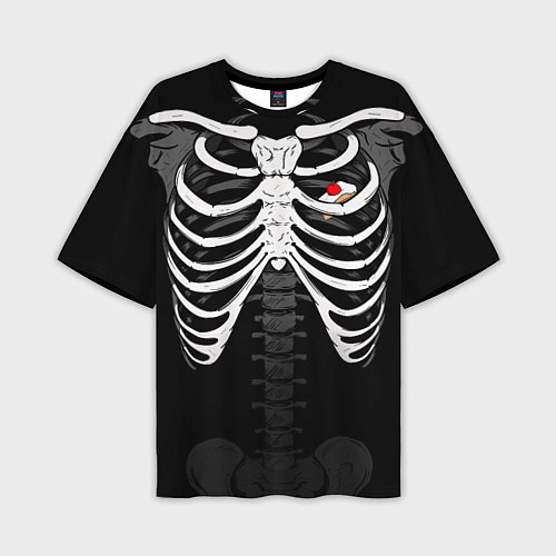 Мужская футболка оверсайз Скелет: ребра с кусочком торта с вишней / 3D-принт – фото 1