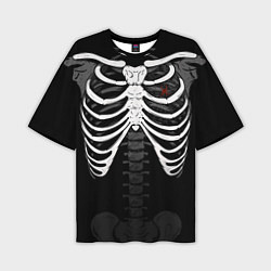 Мужская футболка оверсайз Скелет: ребра с пауком и паутиной