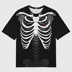 Мужская футболка оверсайз Скелет: ребра с пауком и паутиной
