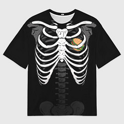 Мужская футболка оверсайз Скелет: ребра и бургер
