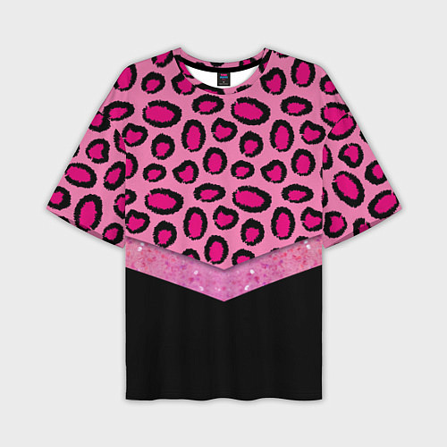 Мужская футболка оверсайз Розовый леопард и блестки принт / 3D-принт – фото 1