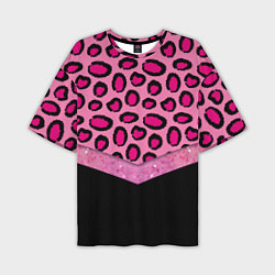 Мужская футболка оверсайз Розовый леопард и блестки принт