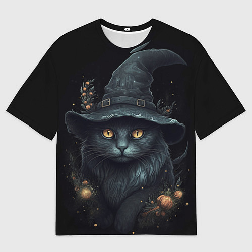 Мужская футболка оверсайз Черный кот в шляпе / 3D-принт – фото 1