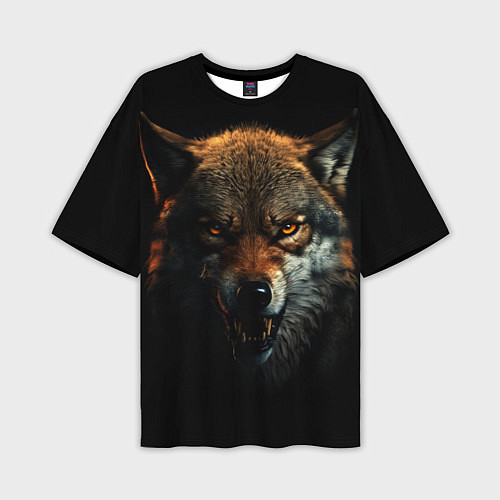 Мужская футболка оверсайз Оскал дикого волка / 3D-принт – фото 1