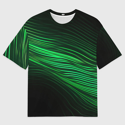 Мужская футболка оверсайз Green neon lines / 3D-принт – фото 1
