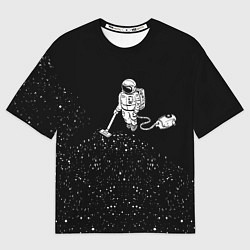 Мужская футболка оверсайз Космонавт пылесосит звезды