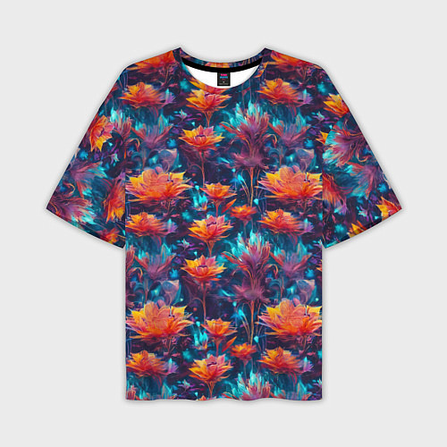 Мужская футболка оверсайз Футуристические цветы узор / 3D-принт – фото 1