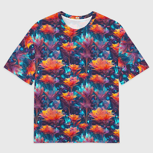Мужская футболка оверсайз Футуристические цветы узор / 3D-принт – фото 1