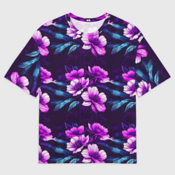 Мужская футболка оверсайз Цветы неон узор
