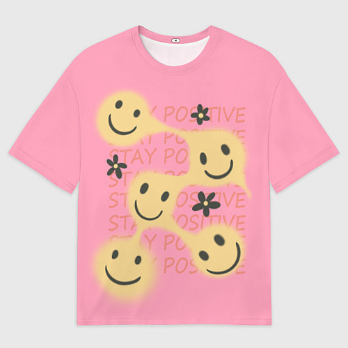 Мужская футболка оверсайз Stay positive smiley / 3D-принт – фото 1