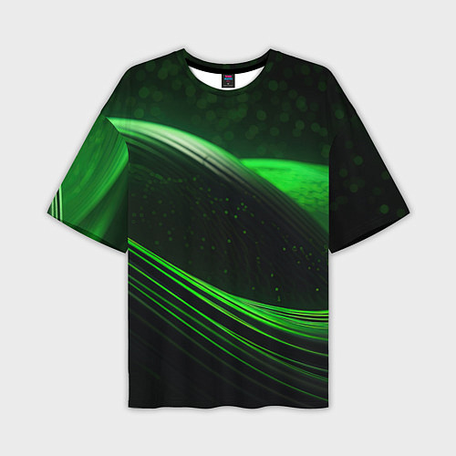 Мужская футболка оверсайз Зеленые абстрактные волны / 3D-принт – фото 1