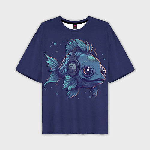 Мужская футболка оверсайз Рыба-меломан в наушниках / 3D-принт – фото 1