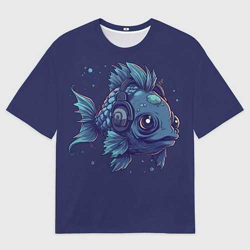 Мужская футболка оверсайз Рыба-меломан в наушниках / 3D-принт – фото 1