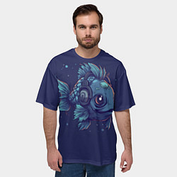 Футболка оверсайз мужская Рыба-меломан в наушниках, цвет: 3D-принт — фото 2