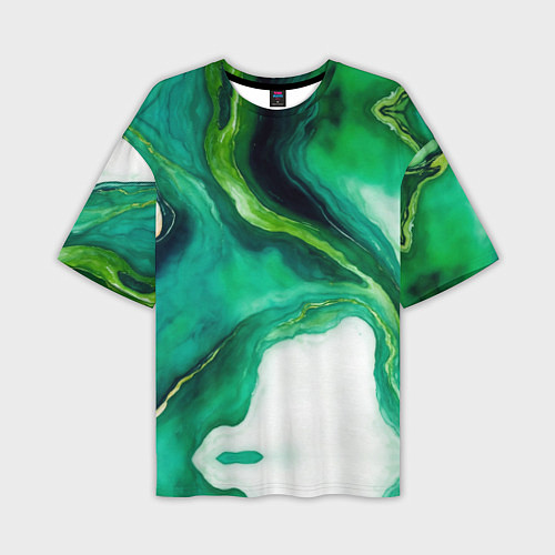 Мужская футболка оверсайз Жидкий изумруд в стиле арт / 3D-принт – фото 1