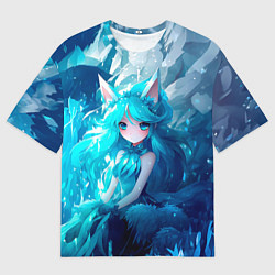 Мужская футболка оверсайз Снежная лиса в стиле аниме