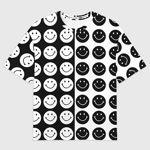 Мужская футболка оверсайз Smiley black and white / 3D-принт – фото 1