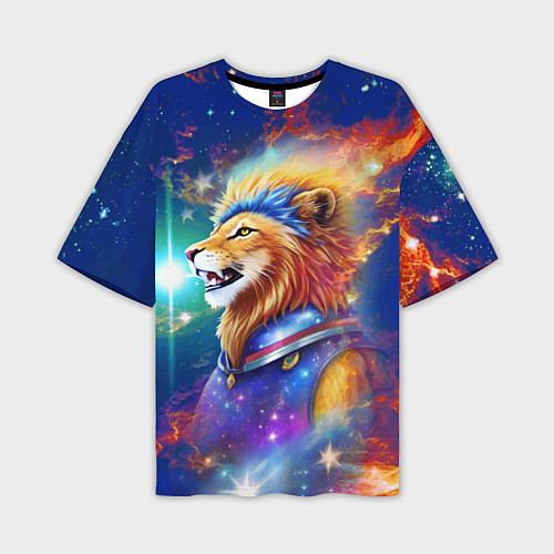 Мужская футболка оверсайз Космический лев - неоновое свечение / 3D-принт – фото 1