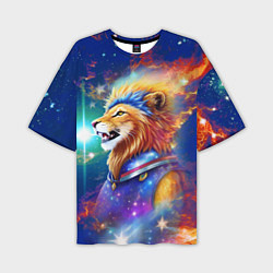 Мужская футболка оверсайз Космический лев - неоновое свечение